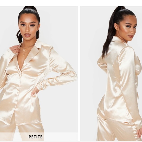 PrettyLittle Thing Petite Champagne Satin Fitted Blazer, Size 8, NWT - Picture 2 of 9